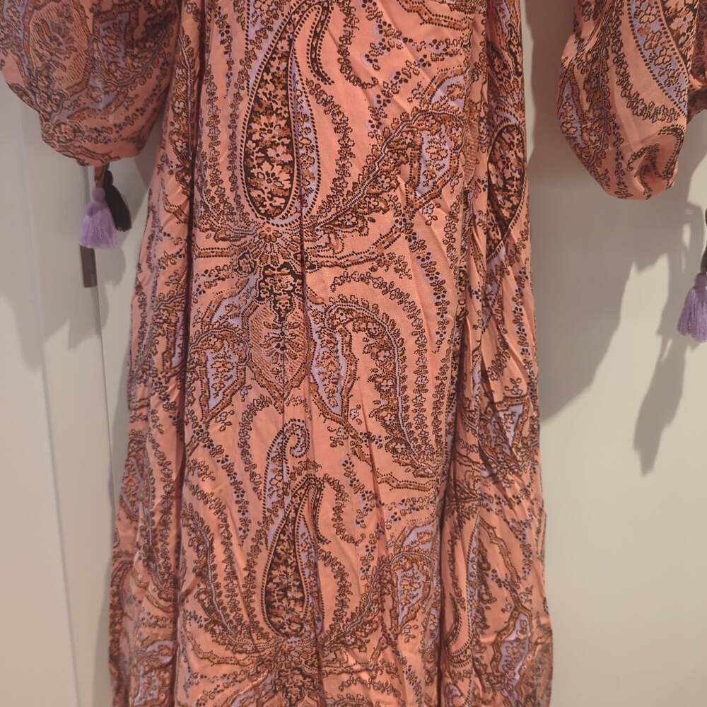 Free People Mirage Long Sleeve Maxi Dress in Peach Combo Pink Paisley size 2 - Picture 3 of 5